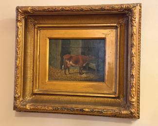 Antique Oil Painting depicting a Pastoral Cattle