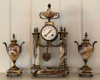 19th Century French Empire/Neoclassical Style Mantel Clock Garnture Set CA 1895