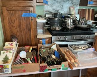 Pots and pans, napkins, utensils