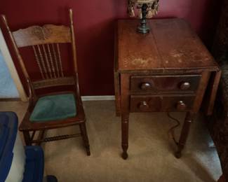 Antique rocker and drop leaf side table