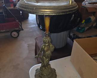 MCM brass cherub pedestal smoke stand.