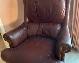 Brown Leather high back office chair on casters