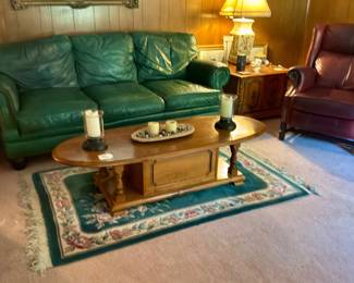 Green leather couch - maroon Lether recliner