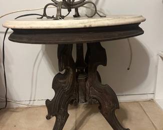 Antique wood table with marble top