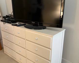 White dresser; Panasonic TV