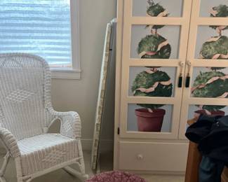 White wicker chair; paint armoire