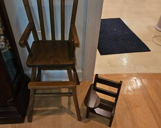 Vintage childs high chair and doll seat