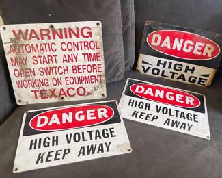 VINTAGE PORCELAIN TEXACO AND DANGER HIGH VOLTAGE SIGNS