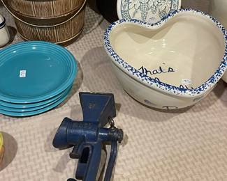 VINTAGE POPPY SEED GRINDER, POTTERY BOWL