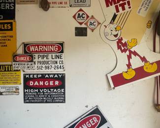 VINTAGE PORCELAIN DANGER, MEN WORKING, HIGH VOLTAGE SIGNS, CPL SIGNAGE