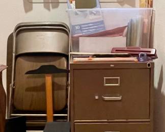 FILE CABINET, METAL CHAIRS, OFFICE SUPPLIES