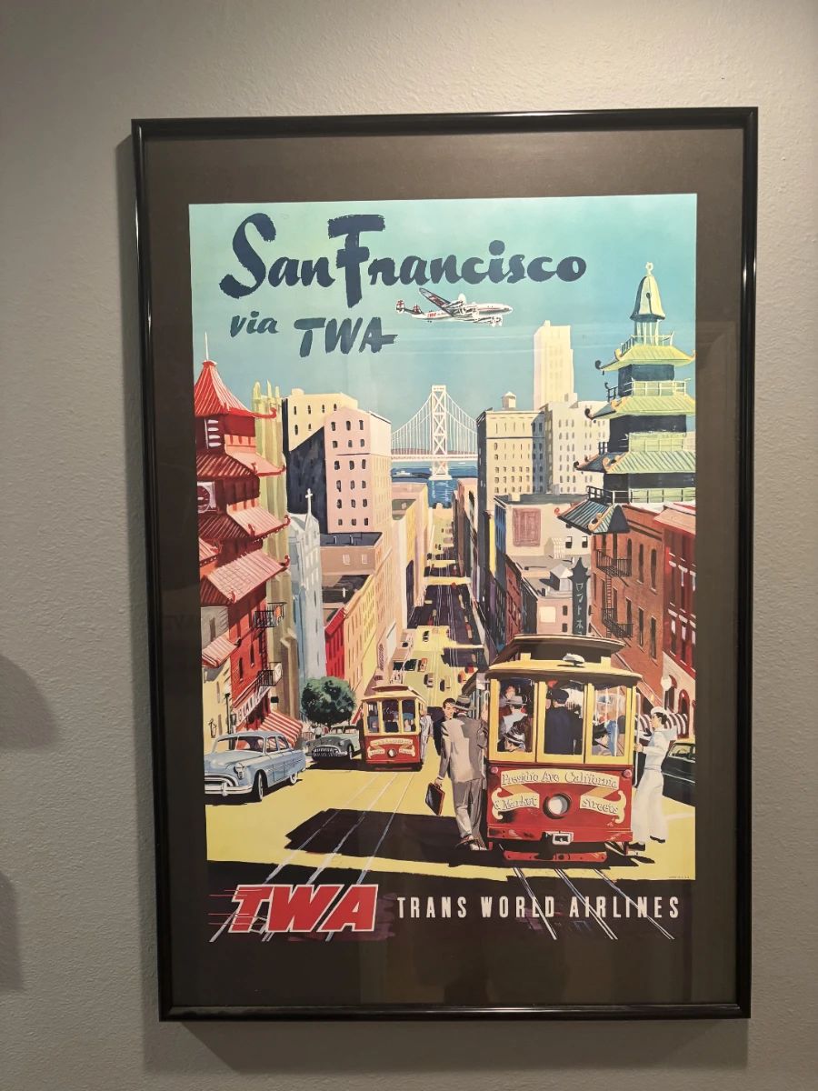 Highly Collectible  1950's TWA Travel Poster -  framed