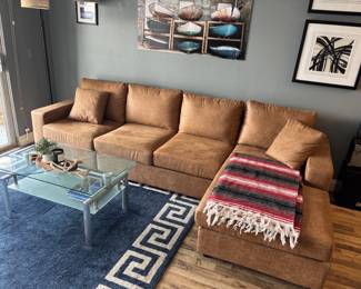 Wayfair sectional couch/sofa Like new condition Rug, and glass-top  Coffee table (matches Dining table) 