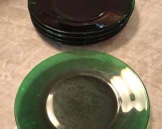 Vintage Emerald Green Vereco Glass Salad Plates