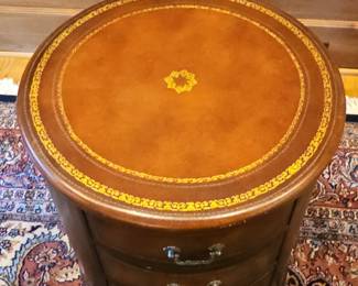Ardley Hall Round Leather-Top 4-Drawer Accent Table