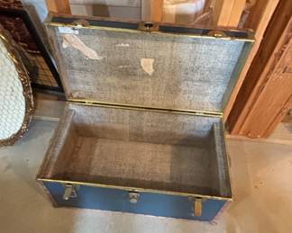 Vintage Blue Flat-Top Steamer Trunk