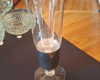 Vintage Clear Glass Trumpet Vase with Black Pedestal Base