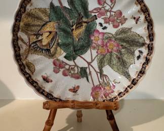 Vintage Wong Lee 1895 Decorative Plate, Birds on a Branch, Gold Trim With Crackle Finish