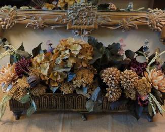 Vintage Metal Floral Centerpiece with Ornate Feet