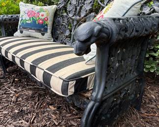 Victorian-Style Cast Iron Garden Bench with Oak Leaf and Lion Head Pattern