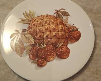 Vintage Ceramic Tile Trivet with Pineapple and Strawberry Motif - Ozark Walnutware