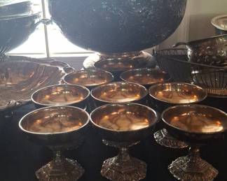 Vintage Silver-Plated Repoussé Punch Bowl Set