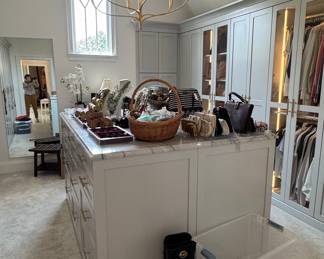 High-End Custom Walk-In Closet System with Island and LED Lighting