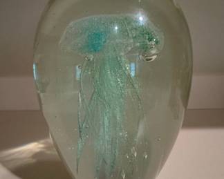Hand Blown Art Glass Jellyfish Paperweight