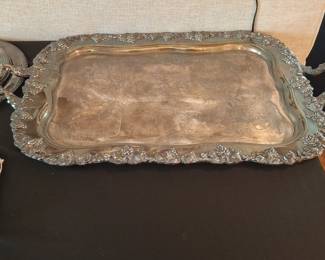 Vintage Silver-Plated Serving Tray with Grape and Vine Motifs