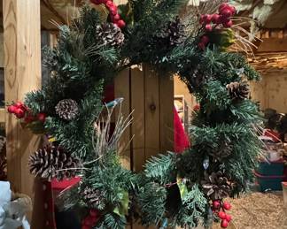 Pre-Lit Artificial Christmas Wreath with Pinecones and Berries and Clear Lights