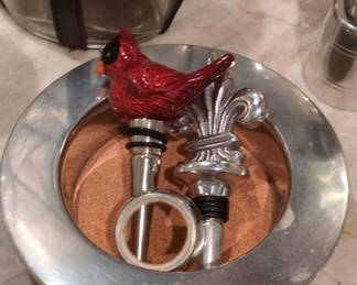 Decorative Metal Wine Bottle Stoppers (Cardinal and Fleur-de-Lis)