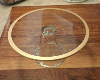 Vintage Clear Glass Pedestal Cake Stand with Gold Rim