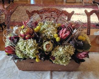 Protea and Hydrangea Artificial Floral Centerpiece in Rustic Wood Planter