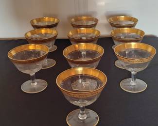 Vintage Tiffin-Franciscan "Minton" Clear Optic Gold Encrusted Champagne Coupe Set