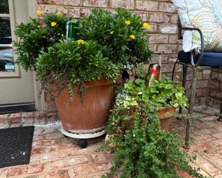 Terracotta Garden Planters and Ceramic Rabbit Statue