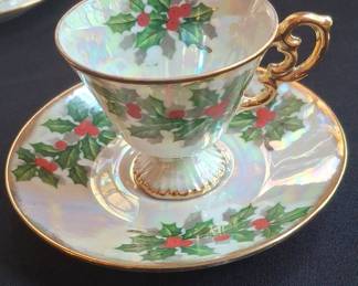 Ucagco December Holly Lusterware Teacup and Saucer