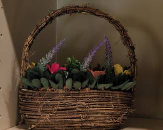 Rustic Twig Basket with Artificial Floral Arrangement - Spring/Easter Theme