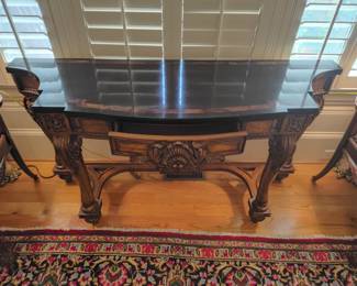 French Louis XV Style Carved Walnut Marble Top Console Table