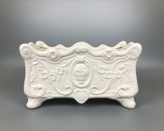Vintage Cream Ceramic Rectangular Floral Relief Planter