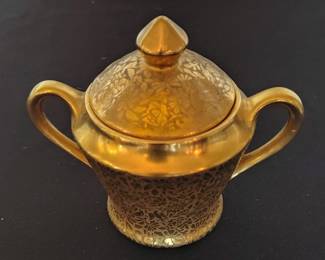 Wheeling Decorating Company Gold Encrusted Covered Sugar Bowl
