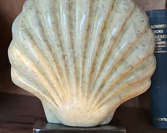 Vintage Carved Alabaster Scallop Shell Sculpture on Base