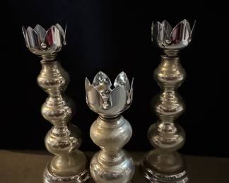 Mercury Glass Lotus-Top Candlestick Set
