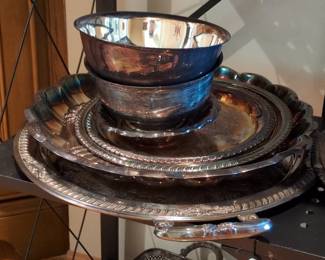Vintage Silver-Plated Serving Tray and Two Nested Bowls Set