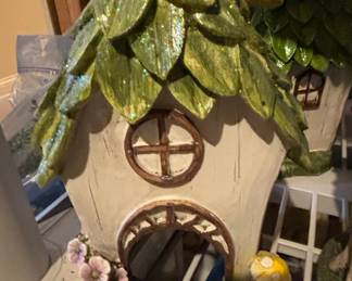 Whimsical Resin Fairy Garden Cottage with Leaf Roof and Butterfly Accent