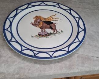 Hand-Painted Whimsical Circus Pig Ceramic Plate by M.M.M. (1986)