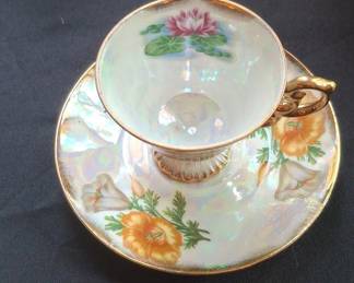 Vintage Ucagco Ceramics Japan "Flower of the Month" July Water Lily Lusterware Teacup and Saucer