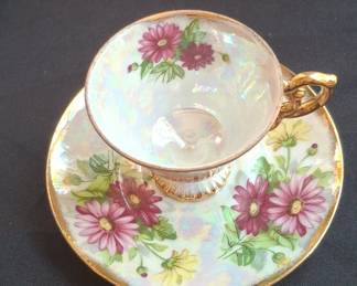 Ucagco Japan 'Flower of the Month' Lusterware Tea Cup and Saucer - June Rose and September Aster