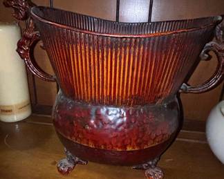Vintage Metal Coal Scuttle Bucket with Lion Head Handles