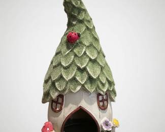 Whimsical Resin Fairy Garden Mushroom House with Ladybug Accent