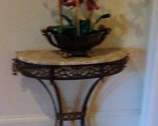 Oscar Bach Style Wrought Iron and Marble Console Table